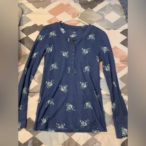 Aerie Blue half button down shirt with flowers
